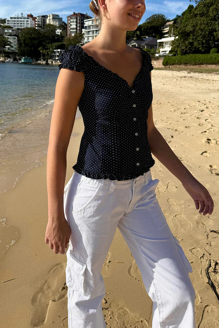 Polka Dot Ruffle Top