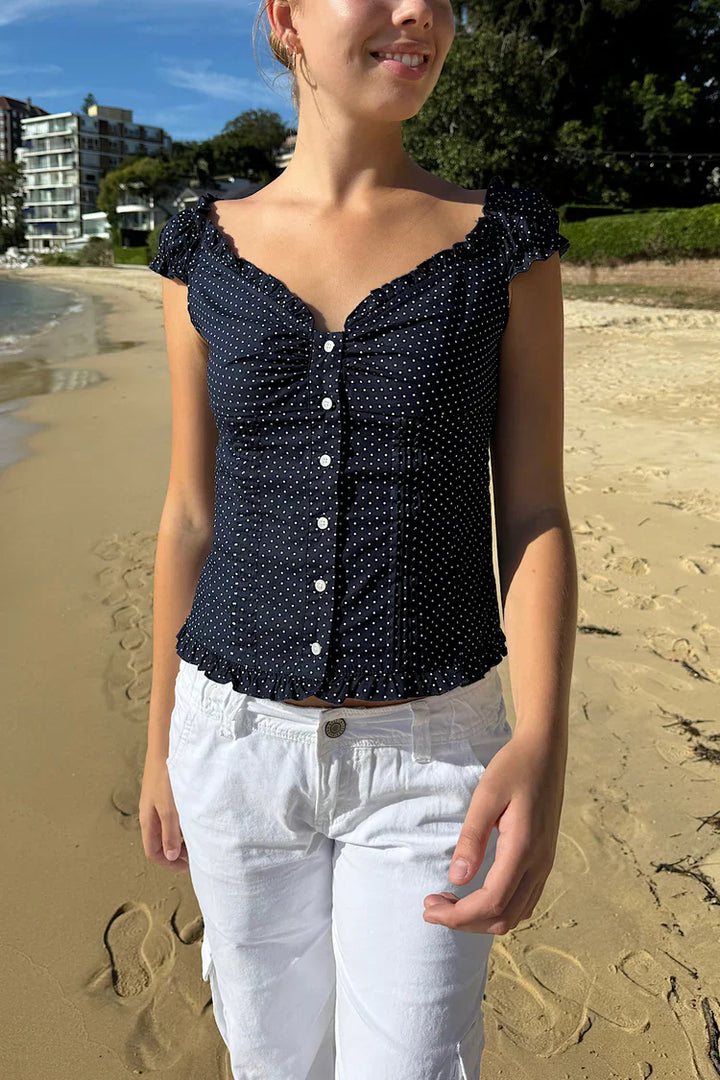 Polka Dot Ruffle Top