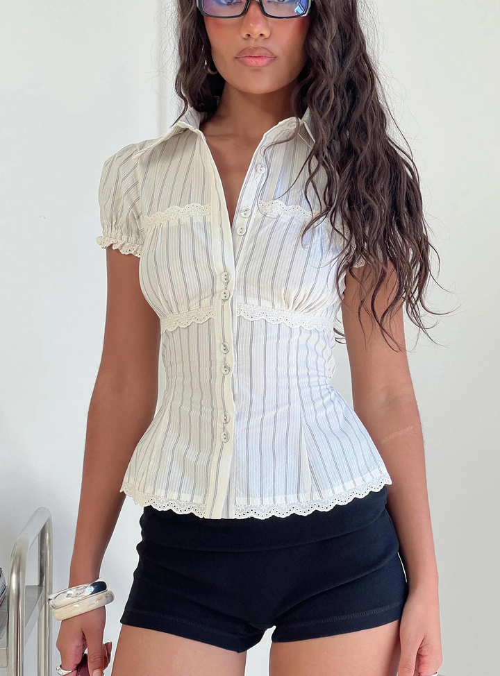 Vintage Charm Striped Button-Up Blouse